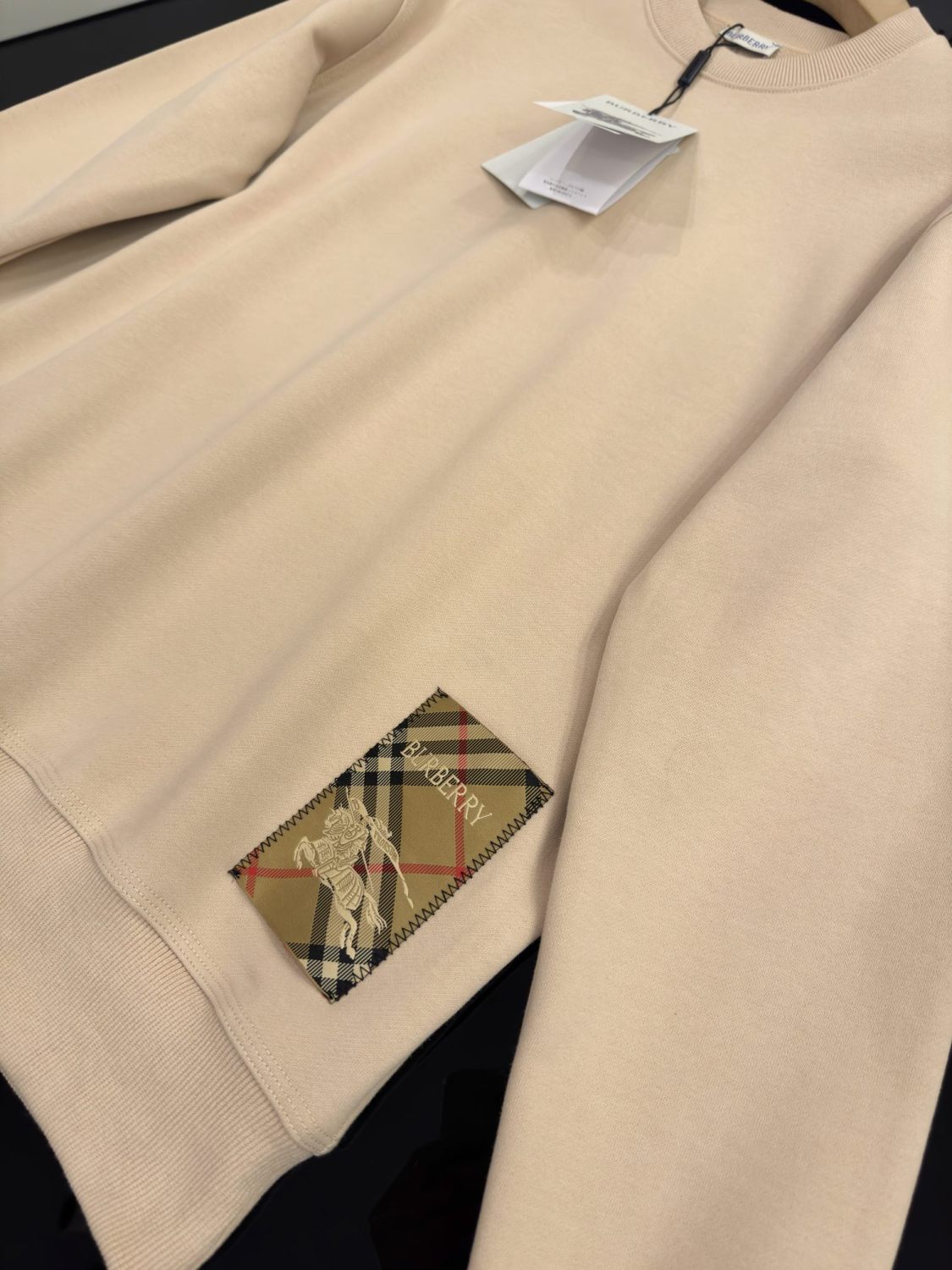 Burberry Men's Spring and Autumn Solid Color Checkered Printed Label Loose Round Neck Long Sleeve Sweatshirt #74744