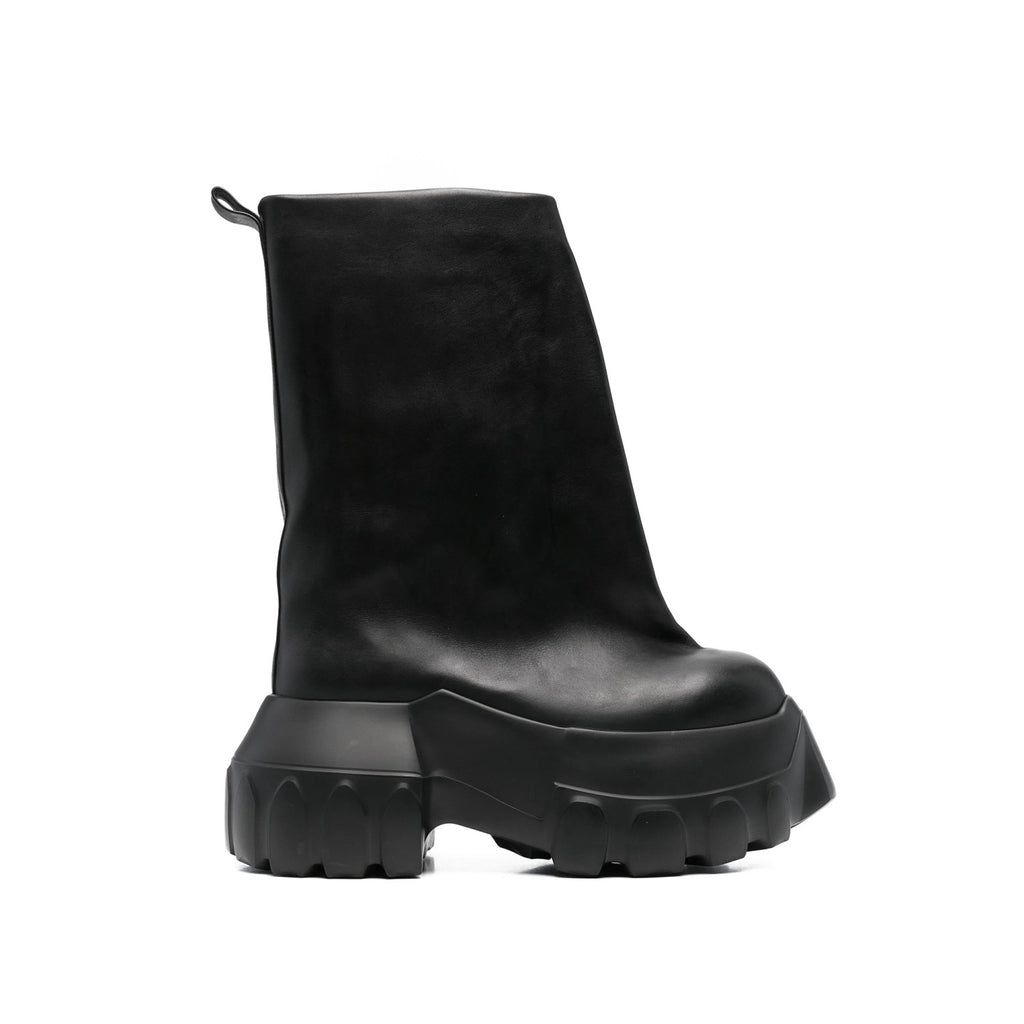 Rick Owens Men's And Women's Solid Color Thick Soled Round Toe Cowhide High Top Boots Shoes #77262