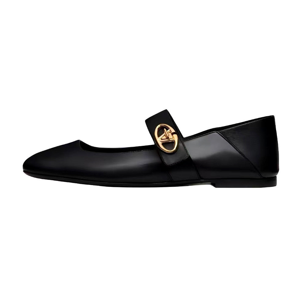 Valentino Women's Spring/Fall Fashion Classic Minimalist Elegant Solid Color Leather Flat Low Top Mary Jane Ballet Flats Shoes #79529