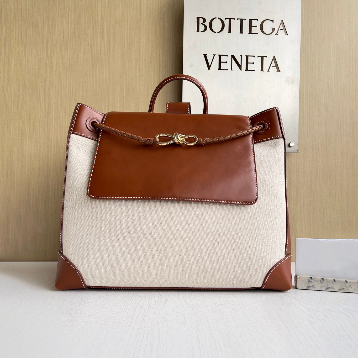 Bottega Veneta Women's Colorblocking Andiamo Leather Canvas Rucksack Tote Bag Bags #76523