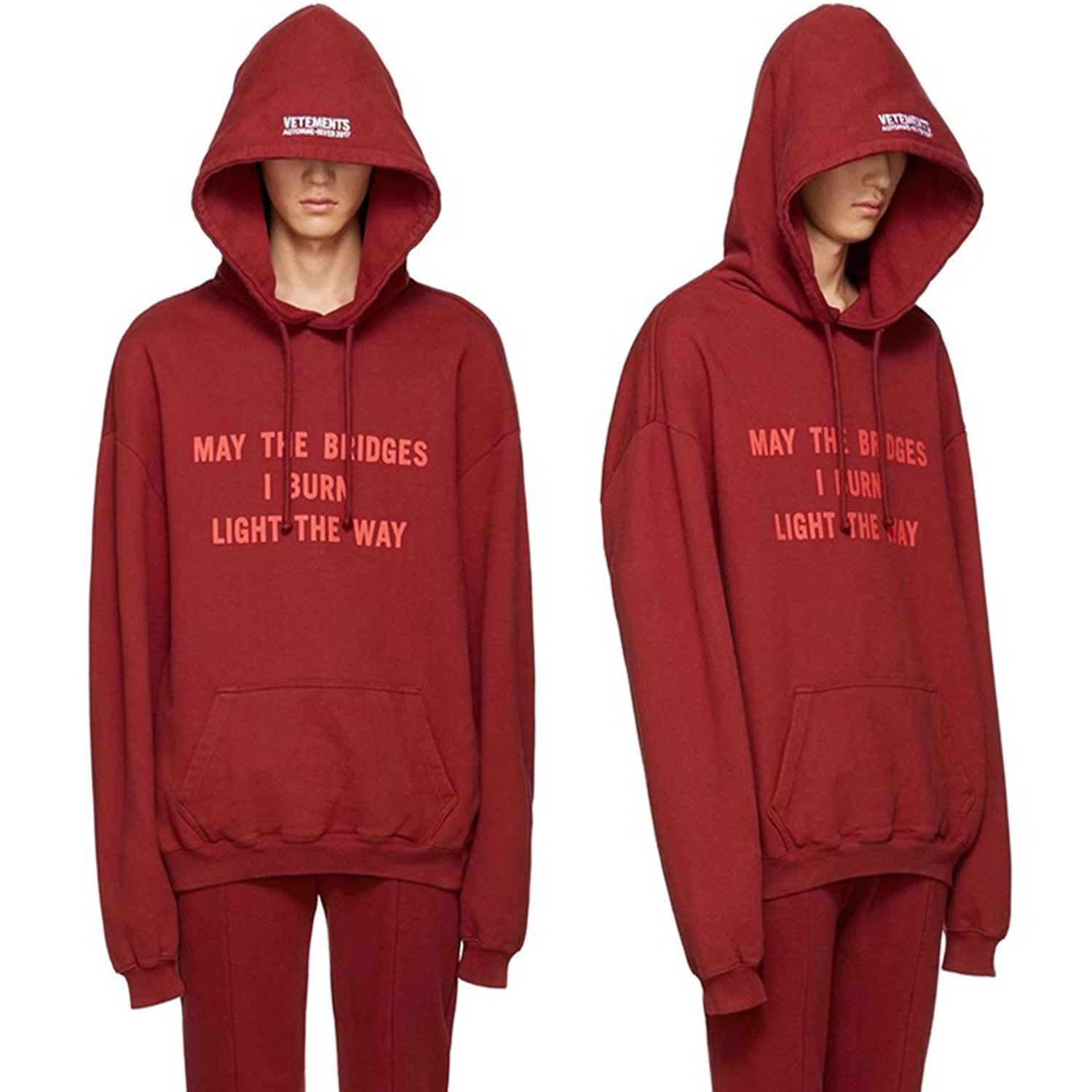 Vetements Men's Red Letter Print Hooded Sweatshirt Spring and Autumn Fashion Trend High Street Pullover Hoodie Ngvp #9976