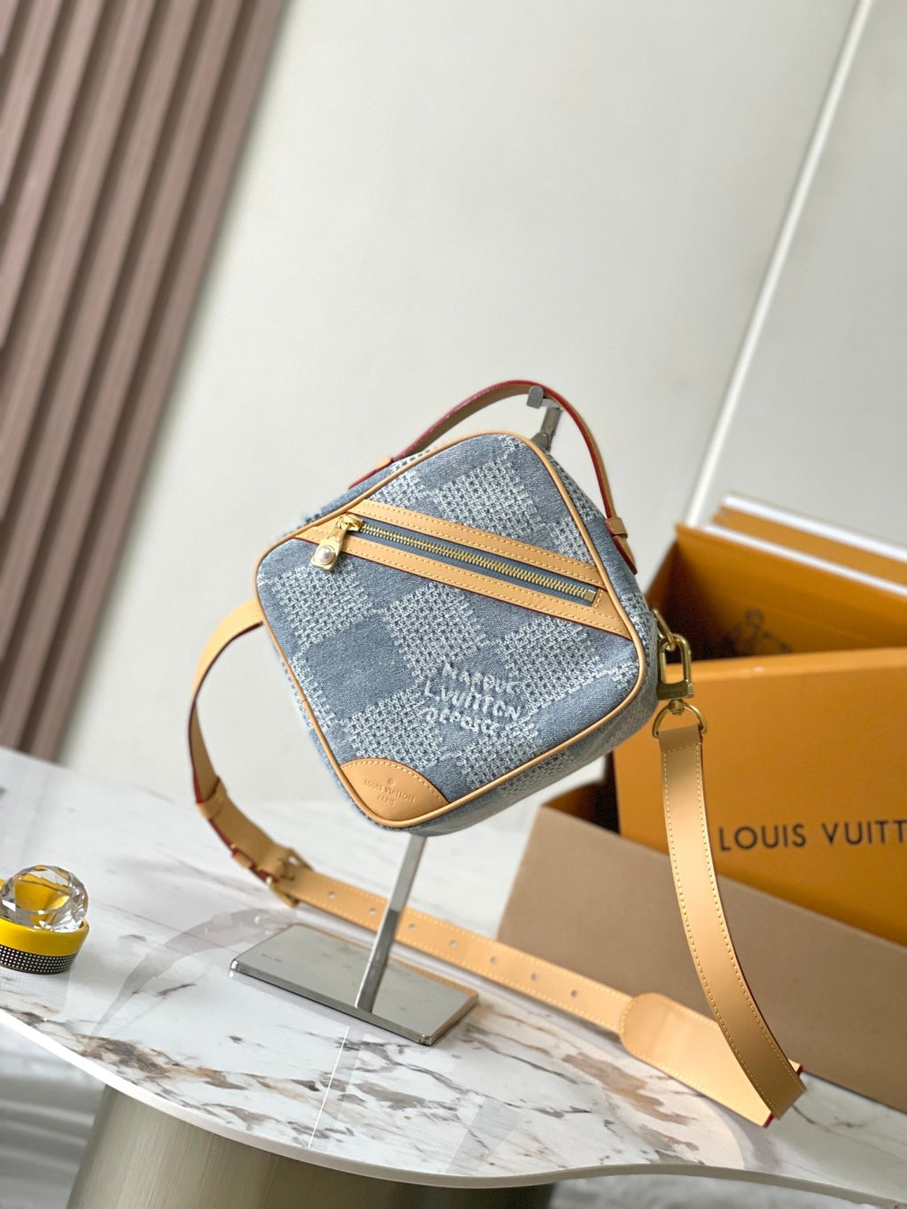 Louis Vuitton Chess Women's Blue Tessellated Print Canvas Leather Shoulder Crossbody Bag Bags #76844