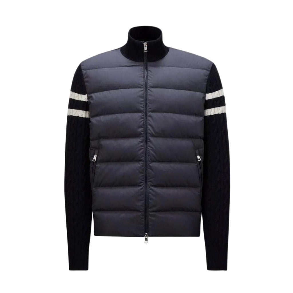 Moncler Men's Autumn And Winter Solid Colour Stand-up Collar Zip-up Striped Wool Patchwork Puffer Down Jacket #77833