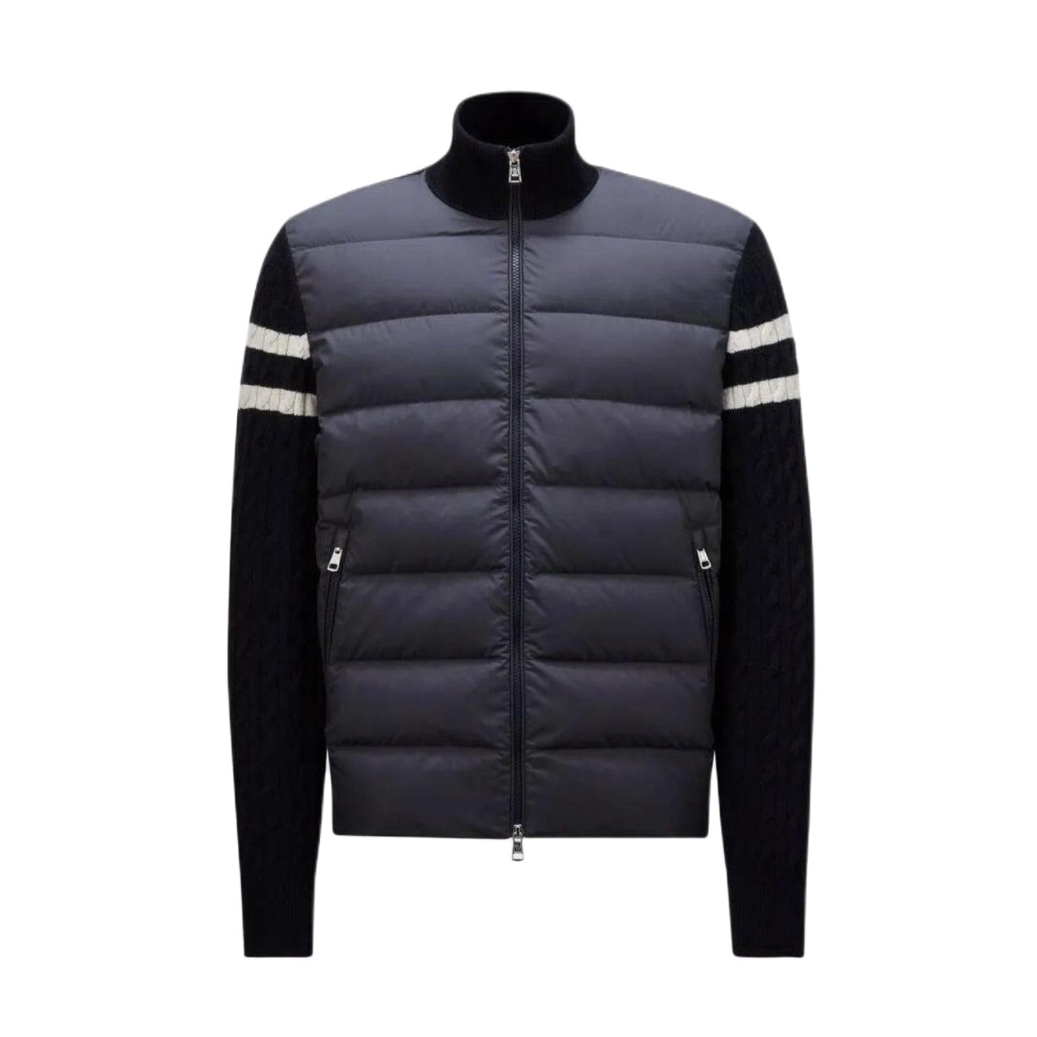 Moncler Men's Autumn And Winter Solid Colour Stand-up Collar Zip-up Striped Wool Patchwork Puffer Down Jacket #77833