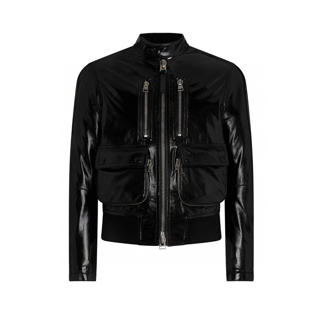 Men's Winter Solid Color Long-sleeved Fitted Zipper Leather Jacket Ngvp #6925