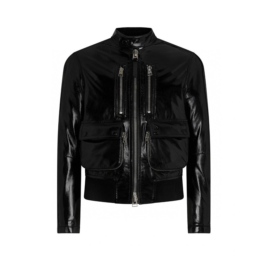 Men's Winter Solid Color Long-sleeved Fitted Zipper Leather Jacket Ngvp #6925