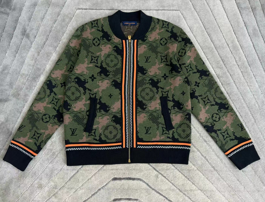 Louis Vuitton Men's Spring Autumn Solid Color Jacquard Pattern Sheep Wool Pilot Knit Long Sleeve Coat Jacket #71534