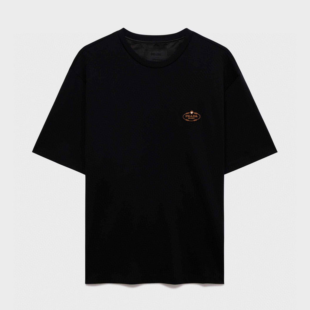 Prada Men's Summer Embroidered Logo Solid Color Round Neck Cotton Short Sleeve T-Shirt #74884