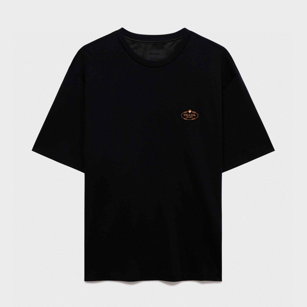 Prada Men's Summer Embroidered Logo Solid Color Round Neck Cotton Short Sleeve T-Shirt #74884