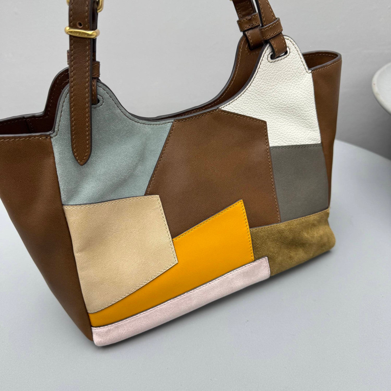 MiuMiu Patchwork Leather Bag Oak Brown Color Matching #333001