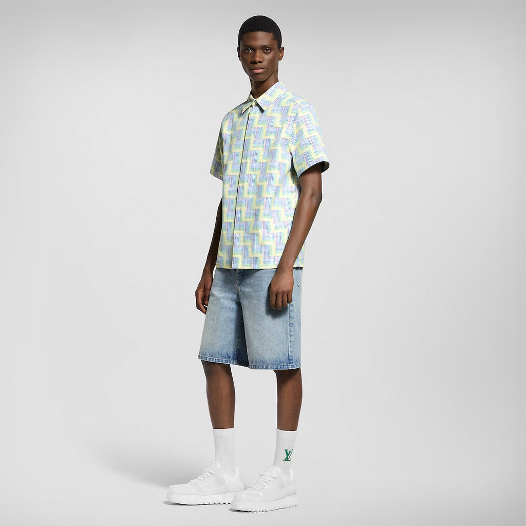 Louis Vuitton Men's Summer Rainbow Letter Print Single Breasted Short Sleeve Shirt #76439