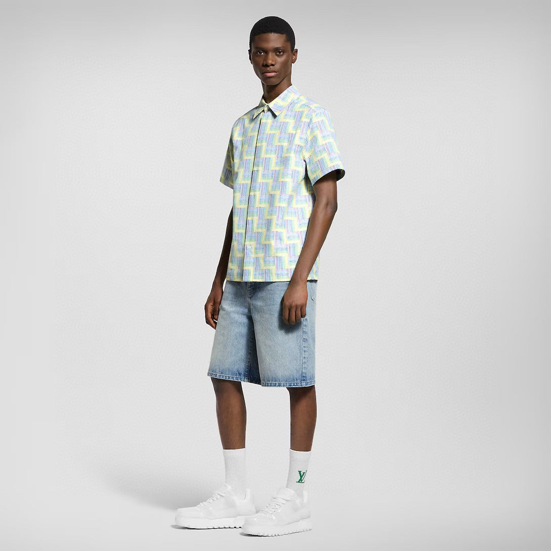 Louis Vuitton Men's Summer Rainbow Letter Print Single Breasted Short Sleeve Shirt #76439