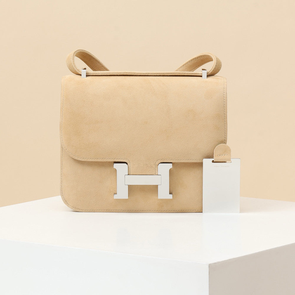 Hermes Women's Constance 19h Suede Flap Shoulder Bag With Silver And Gold Hardware Bag Bags #84116A
