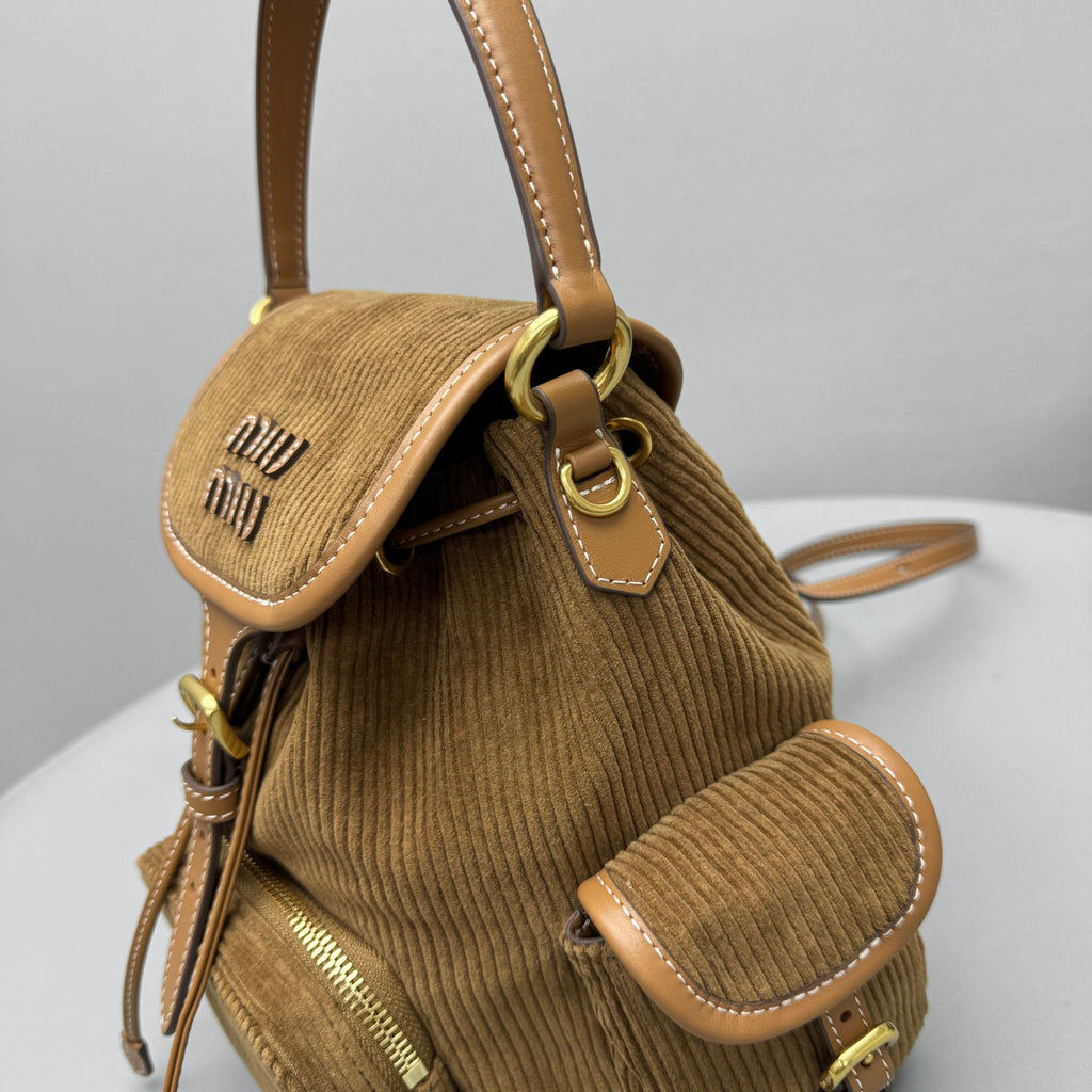 MiuMiu Small Cinnamon Corduroy Backpack #334156