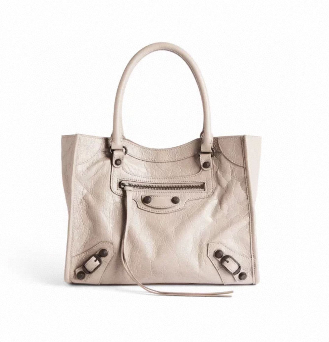 Balenciaga Le City Vertical Tote Bag Motorcycle Bag Cracked Old Retro Rivet Tassel Zipper Commuting Casual Bag #332658
