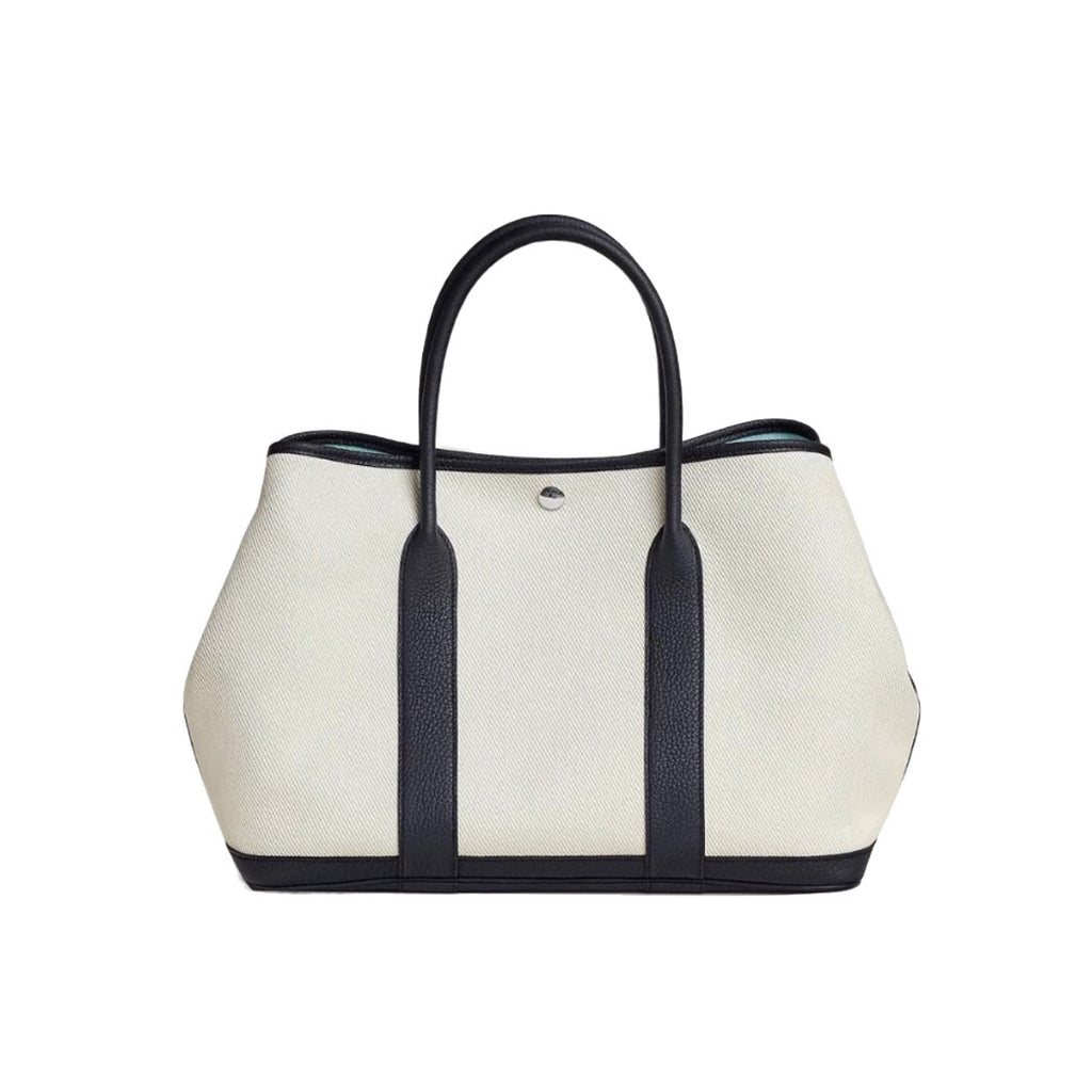 Hermes Garden Party 30 Women's Silver Buckle Colour Blocking Canvas and Calfskin Tote Bag Bags #76891