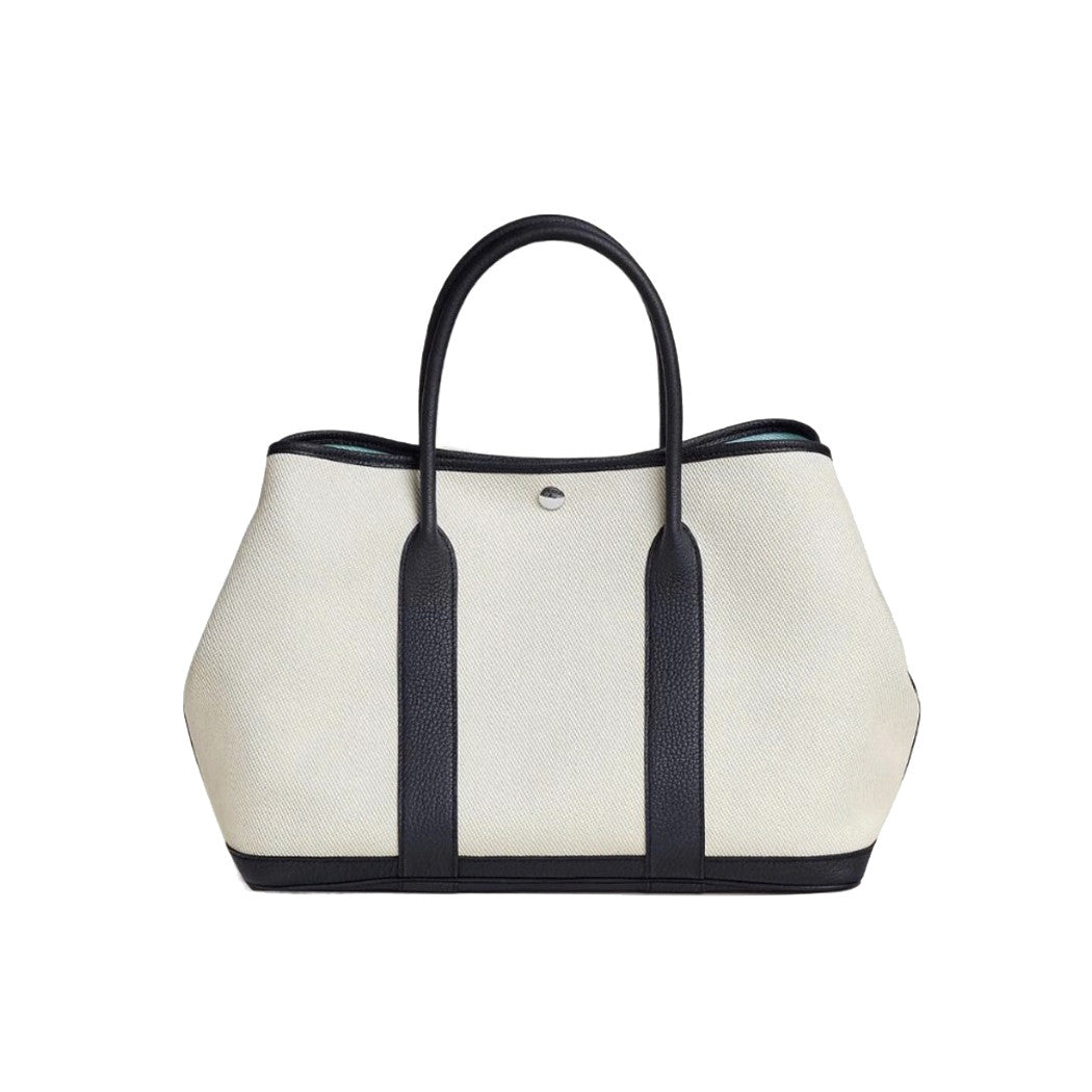 Hermes Garden Party 30 Women's Silver Buckle Colour Blocking Canvas and Calfskin Tote Bag Bags #76891