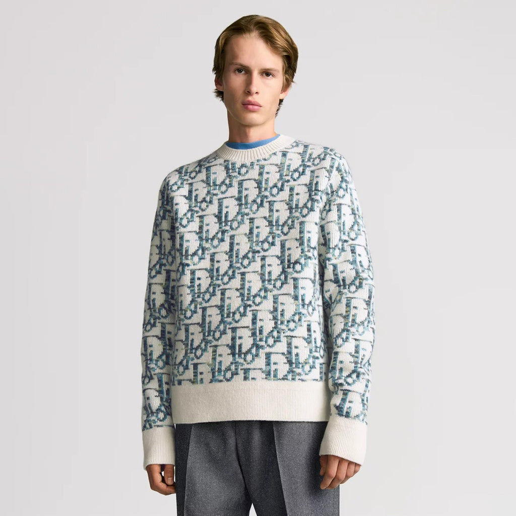 Dior Men's And Women's Spring/Summer Fashion Casual Sheep Wool Jacquard Fabric Oblique Print Round Neck Long Sleeve Knitted Sweater #78298