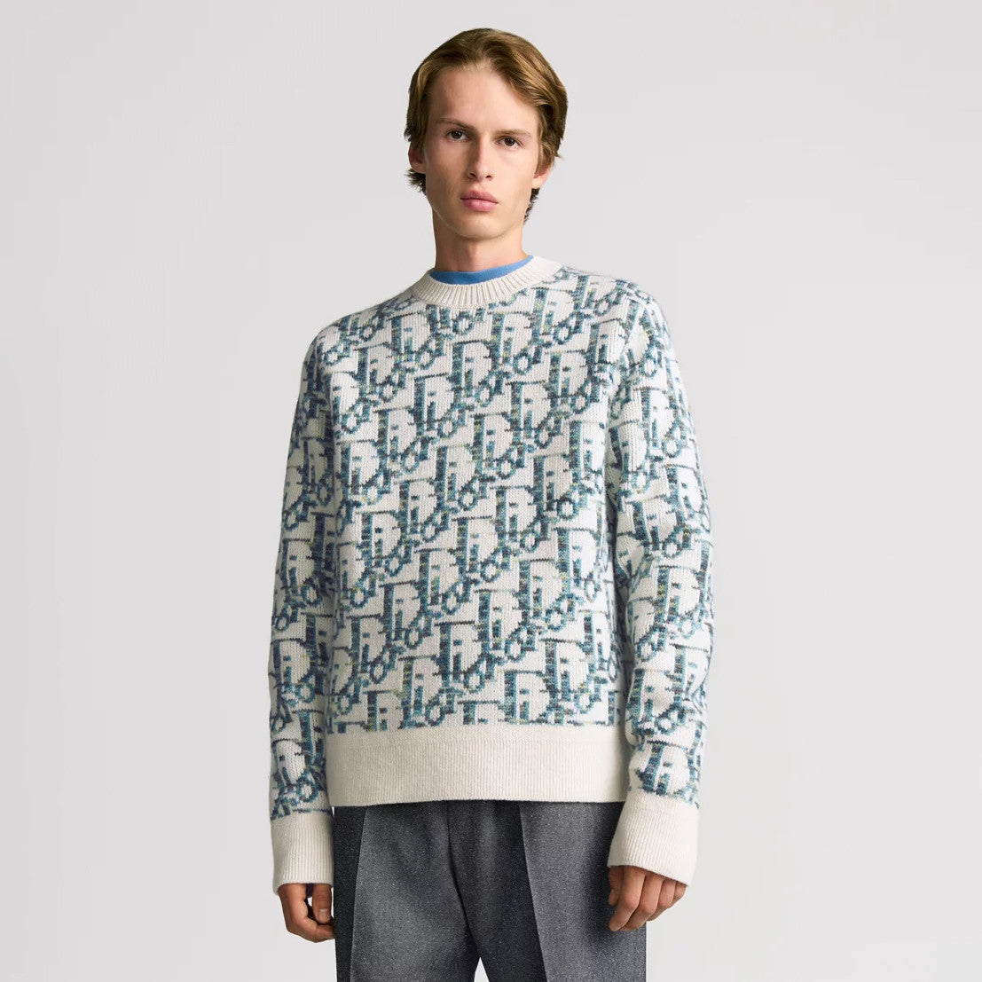 Dior Men's And Women's Spring/Summer Fashion Casual Sheep Wool Jacquard Fabric Oblique Print Round Neck Long Sleeve Knitted Sweater #78298