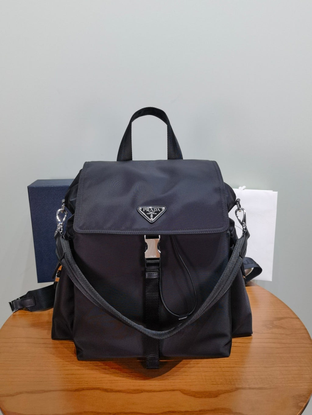 PRADA Black Prada Explore Re-nylon And Leather Backpack #378298
