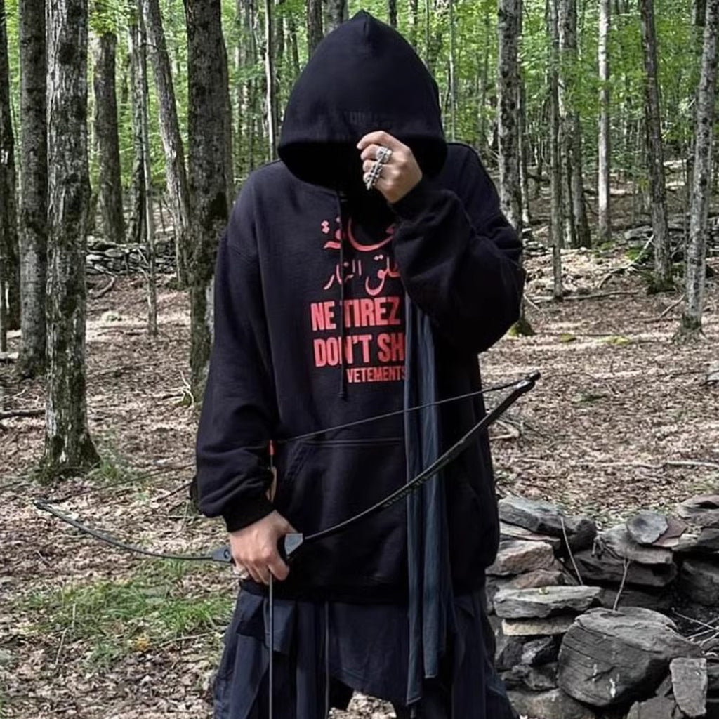 Vetements Men's Dark Style Embroidery Pullover Hoodie  Spring And Fall Fashion High Street Retro Trend Versatile Single Hooded Sweatshirt Ngvp #1175