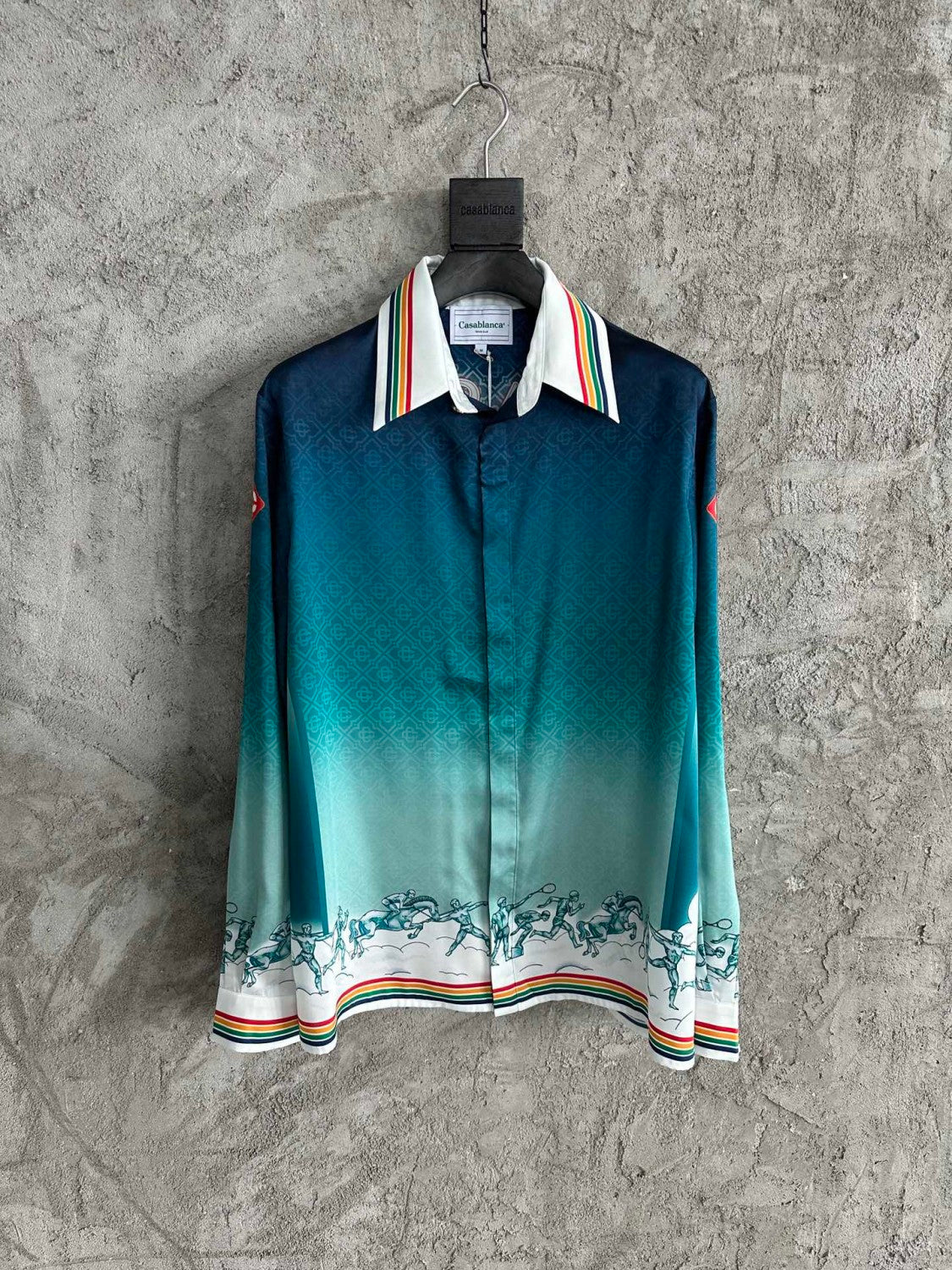 Casablanca Men's Summer Gradient Pattern Printed Lapel Loose Single Breasted Long Sleeve Shirt #73424