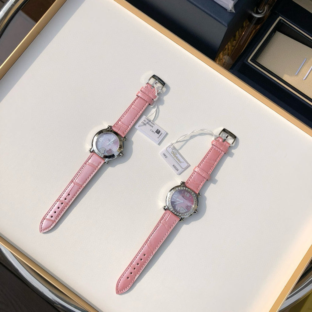 Chopard Women's Pink Strap Diamond Bezel Mechanical Watch #97727