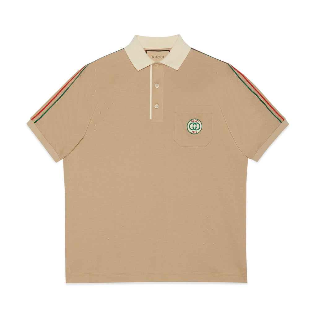 Gucci Men's Summer Khaki Striped Trim Cotton Polo Neck Short Sleeve T-Shirt #98683
