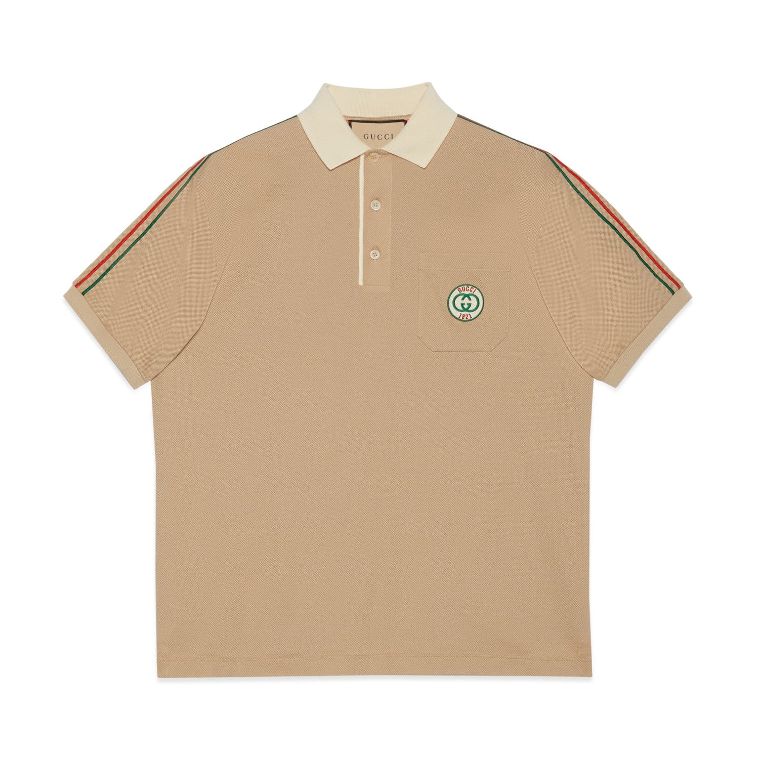 Gucci Men's Summer Khaki Striped Trim Cotton Polo Neck Short Sleeve T-Shirt #98683