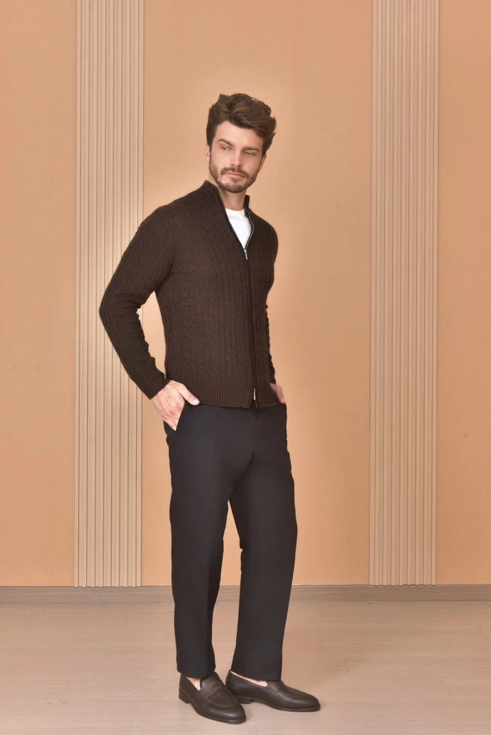 Loro Piana Men's Autumn And Winter Solid Color Zipper Half High Neck Knit Sweater Long Sleeve Jacket Ngvp #9392
