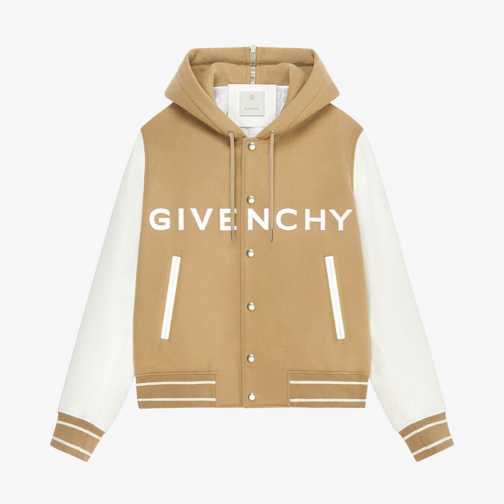 Givenchy Men's Autumn and Winter Color Blocking Single Breasted Wool and Leather Hooded Jacket #98878