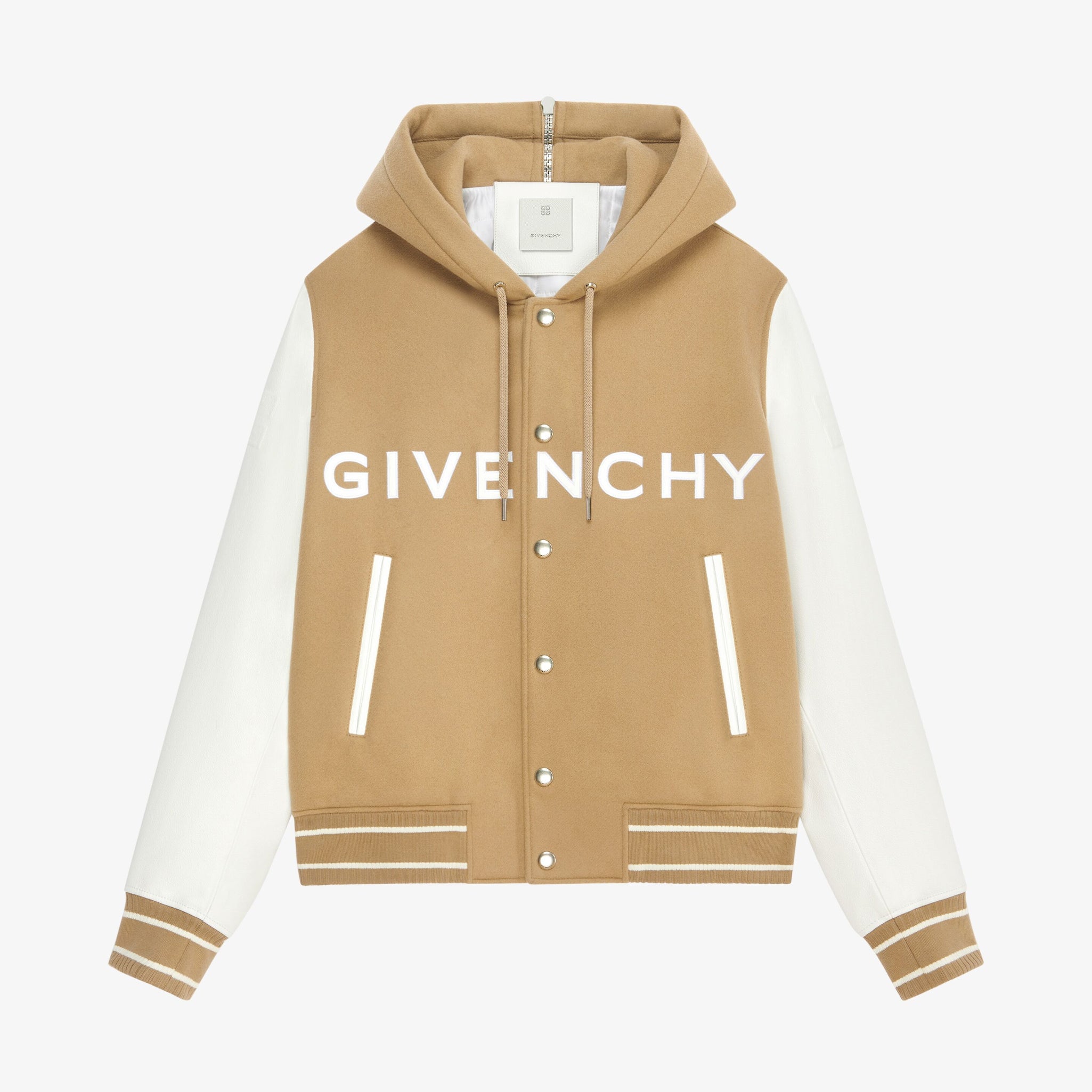 Givenchy Men's Autumn and Winter Color Blocking Single Breasted Wool and Leather Hooded Jacket #98878