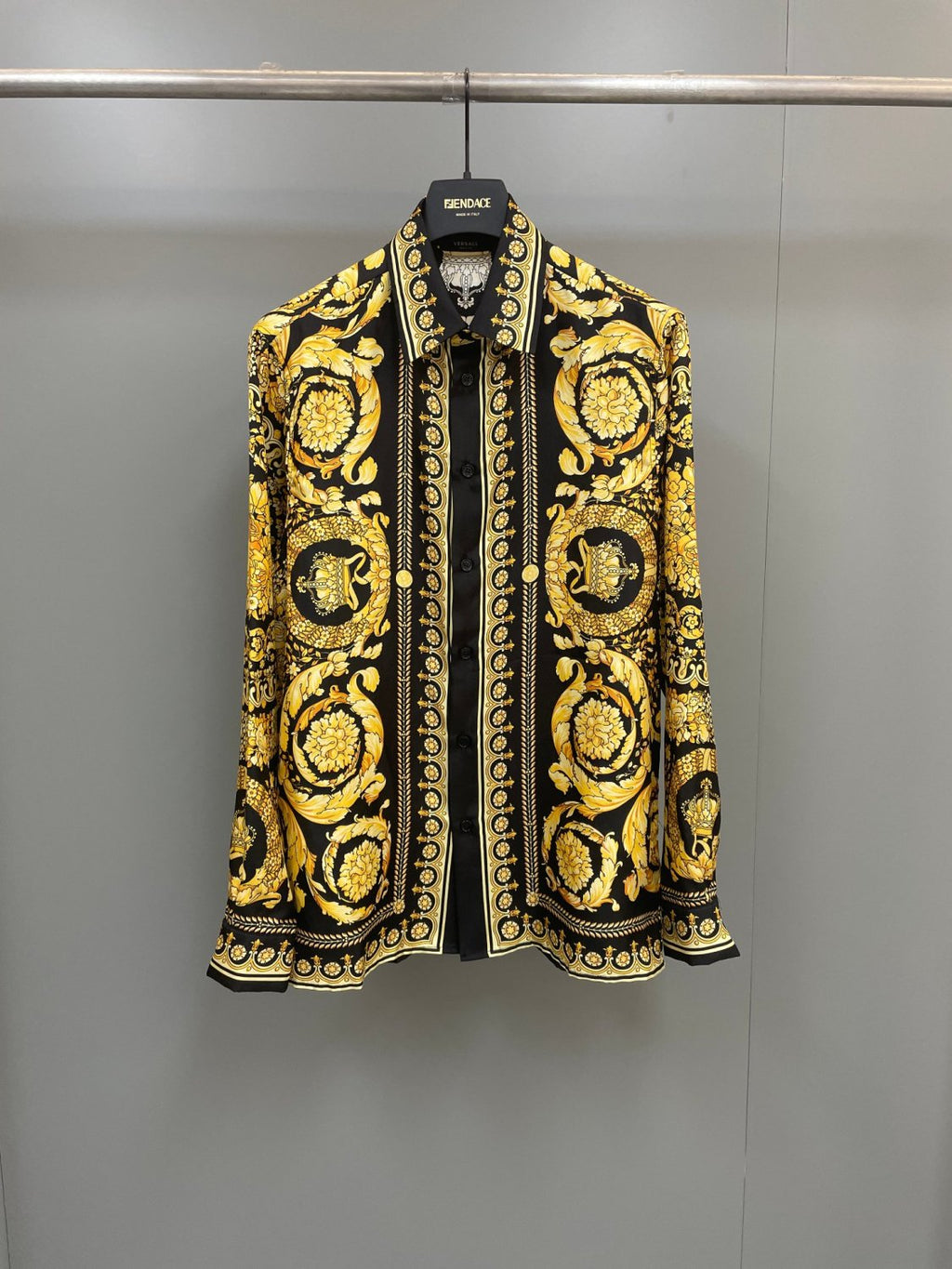 Versace Men's Spring and Autumn Barocco Printed Silk Shirt Fashion Casual Lapel Single Breasted Long Sleeve Tops #74977