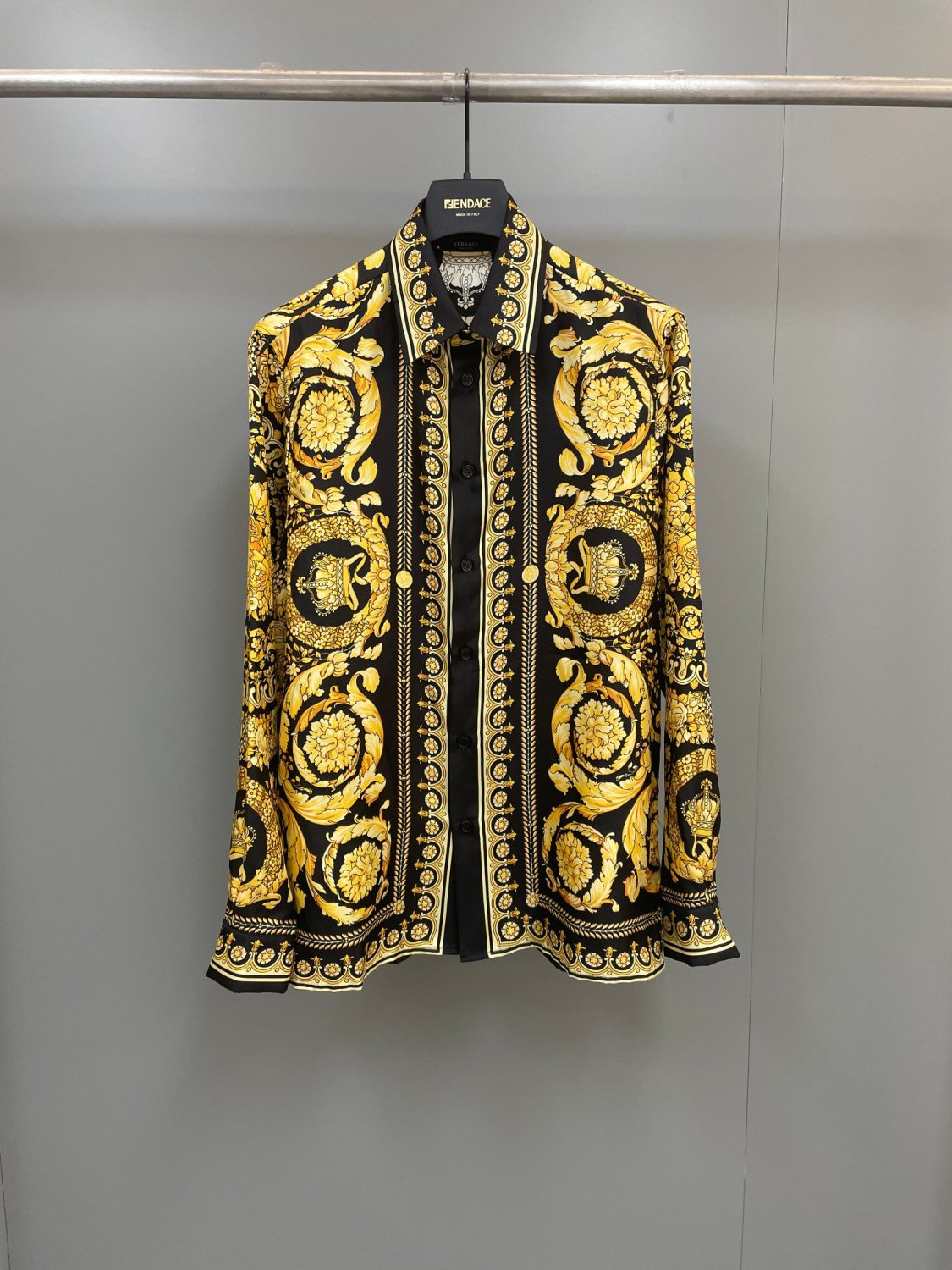 Versace Men's Spring and Autumn Barocco Printed Silk Shirt Fashion Casual Lapel Single Breasted Long Sleeve Tops #74977
