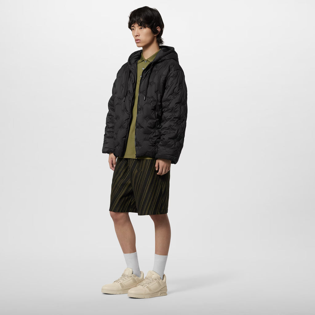 Louis Vuitton MONOGRAM Quilted Hooded Belted Jacket Women's And Men's Autumn and Winter Embroidered Letter Printed Solid Color Hooded Zipper Long Sleeve Cotton Jacket #76429