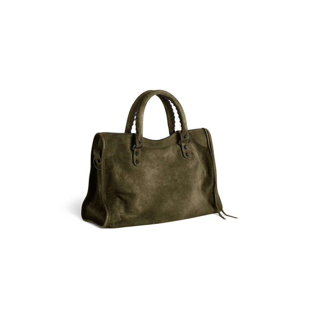 Balenciaga Women's Le City Large Handbag with Woven Handles. Solid Color Leather Crossbody Shoulder Bag. Fashionable Casual Bag Bags 8230582AB2A1143 #81498