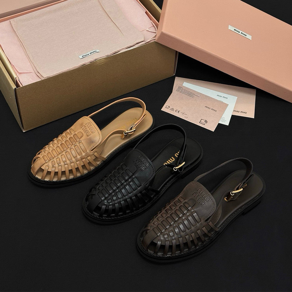 MiuMiu Coffee Leather Slingback Loafers #386850