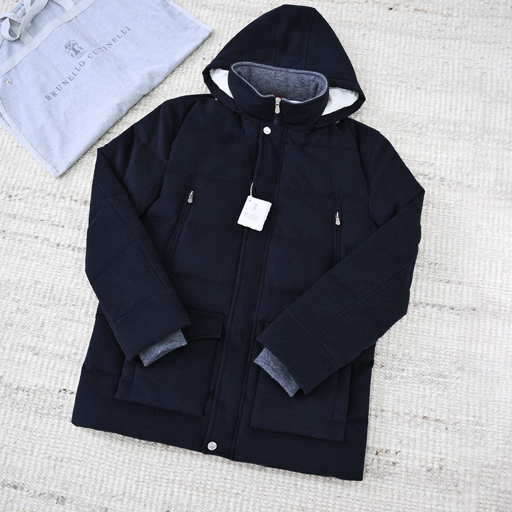 Brunello Cucinelli Wool Down Jacket For Man In Indigo #333203