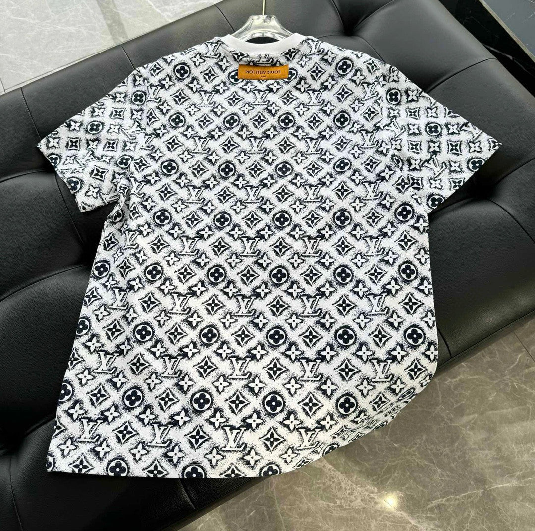 Louis Vuitton Men's Summer Logo Full Print Casual Crew Neck Cotton Short Sleeve T-Shirt #227807