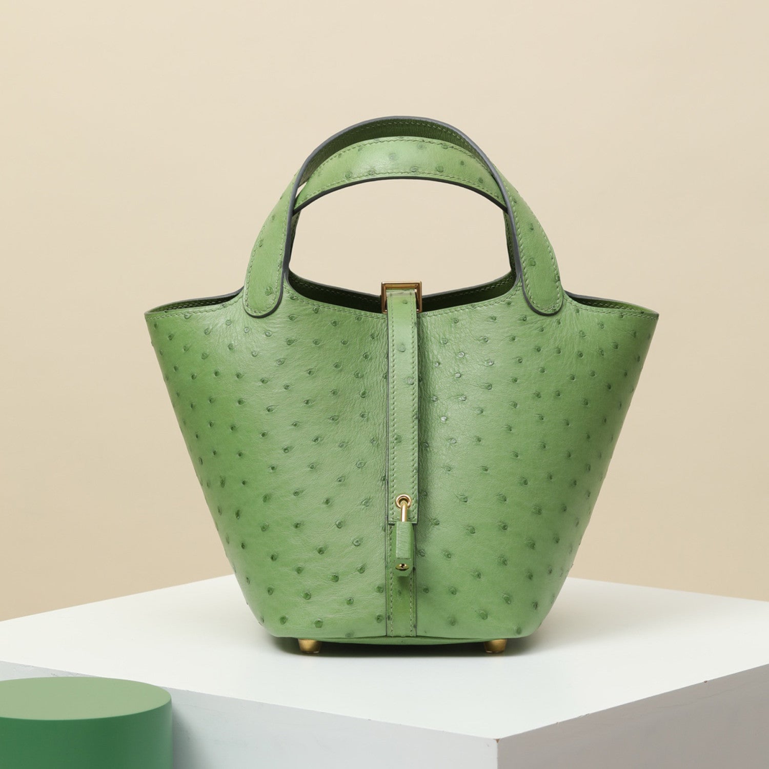 Hermes Picotin Lock CL18 Silver Buckle Ostrich Leather 80 Pearl Gray Cabbage Basket Bucket Bag Tote Women's Elegant Banquet Bags Ngvp #2431