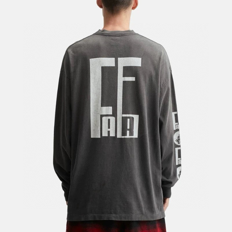 Saint Michael x Fear Of God Men's Letter Print Spring And Fall Washed And Old Solid Color Cotton Stand-Up Collar Long Sleeve T-Shirt Ngvp #1834