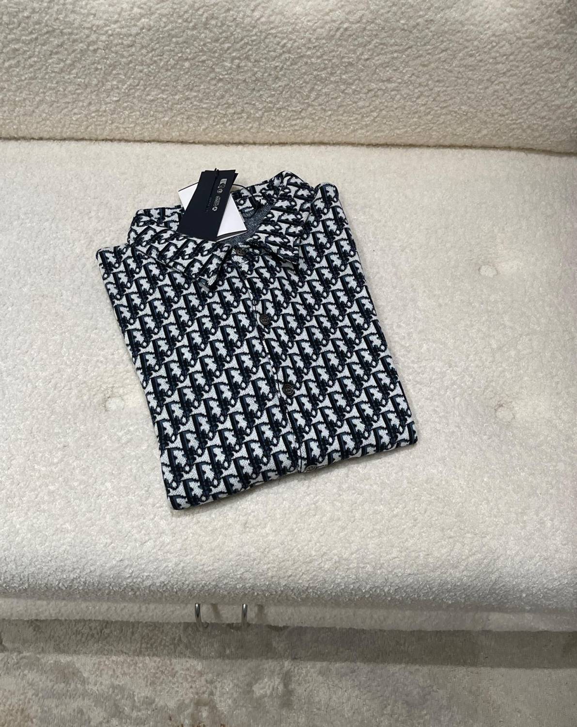 Dior Men's Spring/Autumn Solid Color Letter Print Single Button Long Sleeve Shirt #77922
