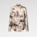 Louis Vuitton Men's Spring. Summer And Fall Logo Full Print Lapel Solid Color Long Sleeve Silk Shirt #71833