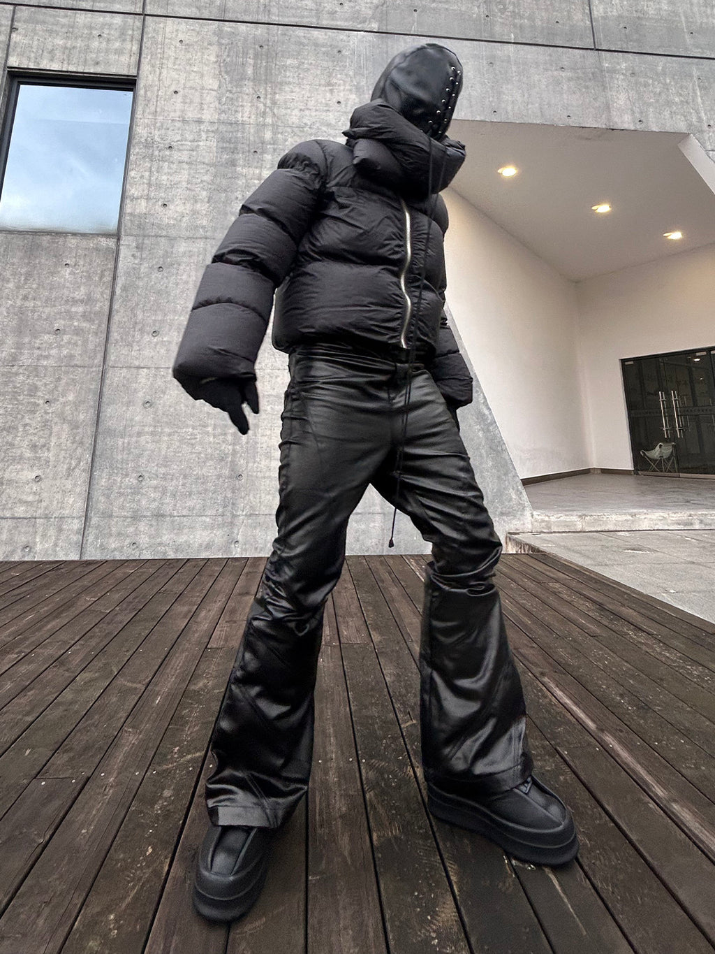 Rick Owens Men's Women's Fall And Winter Dark Windproof Scarf Down Jacket Thickened Warm Short Ultra-long-sleeved Zipper Down Jacket Ngvp #2494