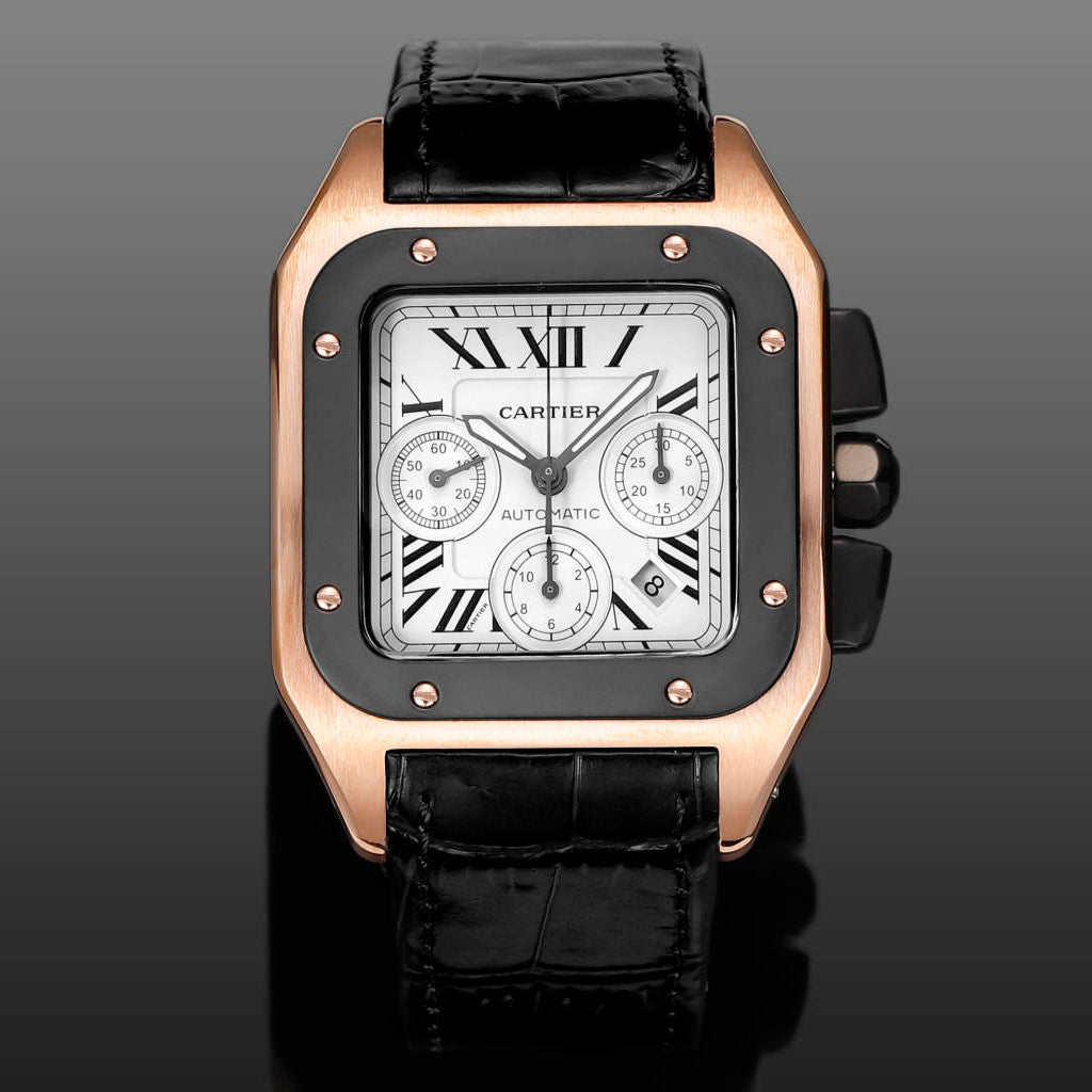 Cartier Santos Men's Automatic Mechanical Movement Roman Scale Date Display Chronograph 100M Water Resistant Mechanical Watch #72997
