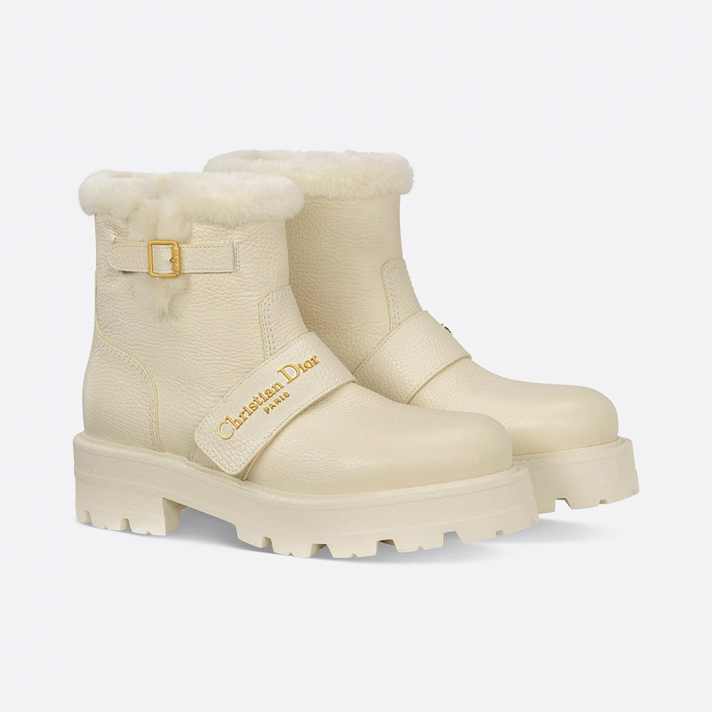 DIOR DiorAlps D-Quest Ankle Boot Black Grained Calfskin White Lambskin Shearling #335893