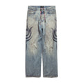 Balenciaga Men's Women's Four Seasons Y2K Logo Printed Cotton Mid Waist Loose Casual Denim Pants Ngvp #9524