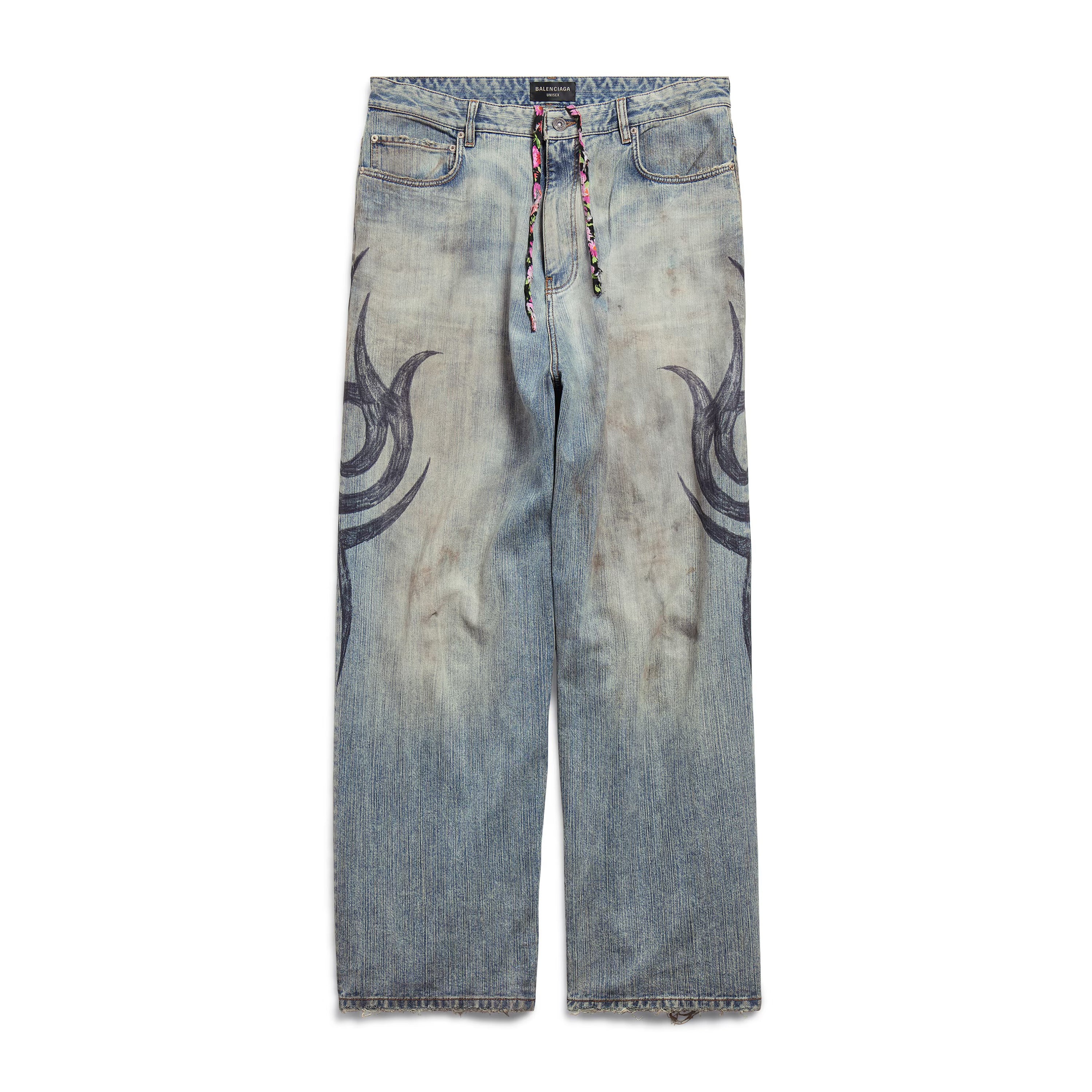 Balenciaga Men's Women's Four Seasons Y2K Logo Printed Cotton Mid Waist Loose Casual Denim Pants Ngvp #9524