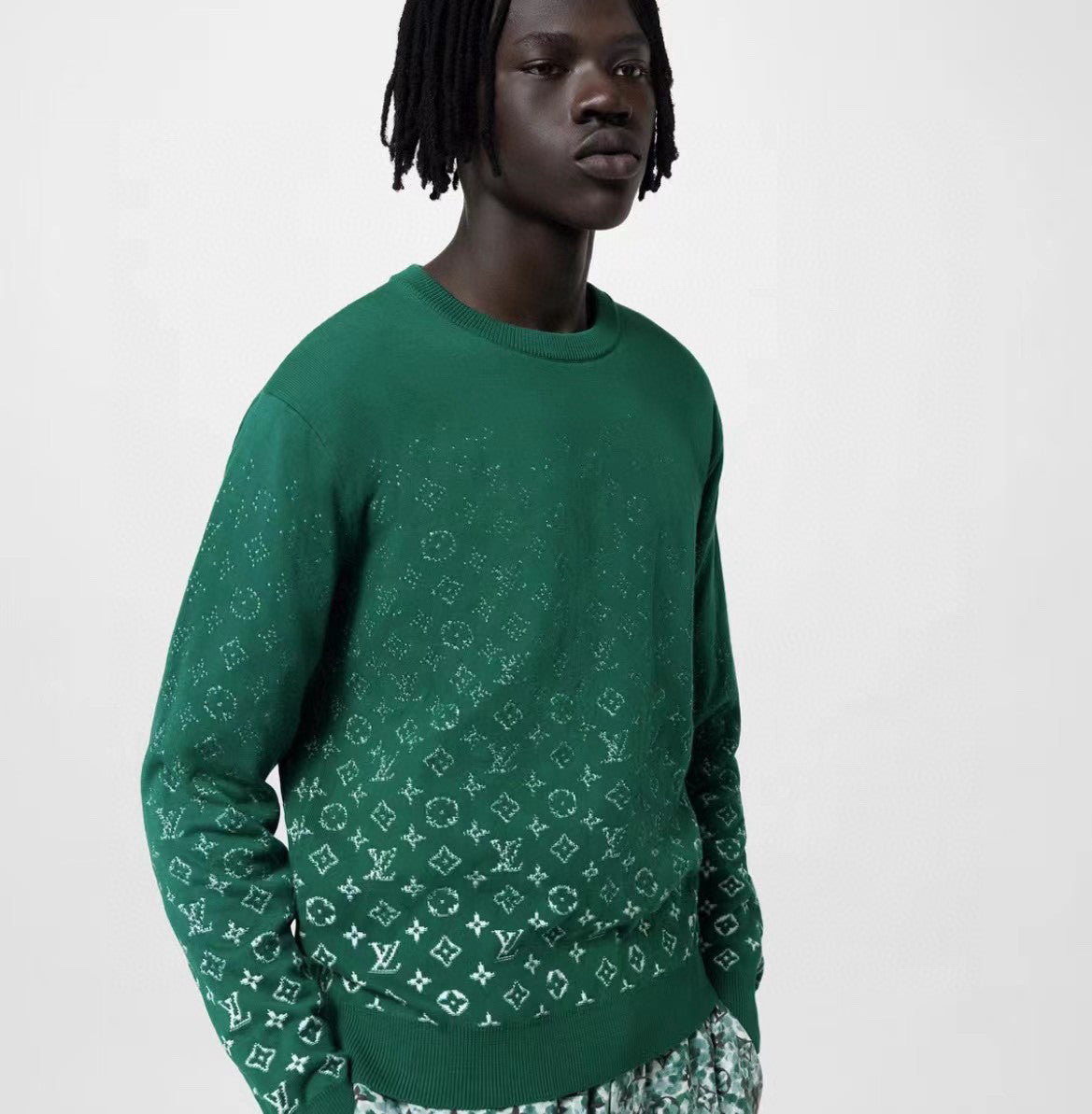 Louis Vuitton Men's Spring/Fall Fashion Casual Classic Vintage Floral Gradient Round Neck Knit Sweater #78733