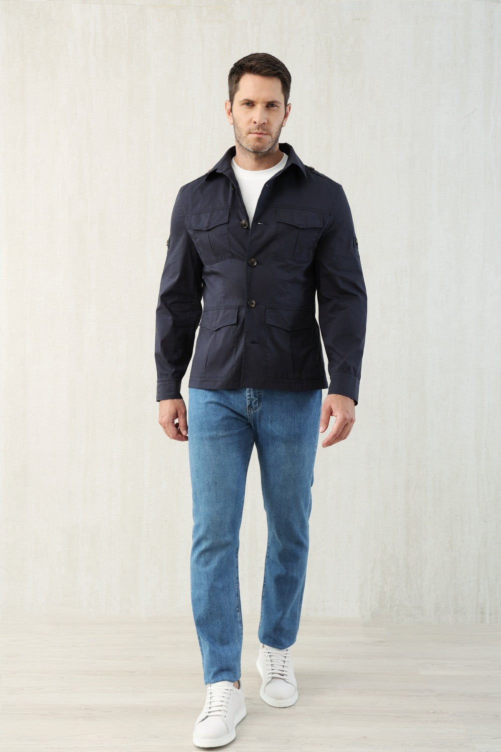Brunello Cucinelli Men's Spring & Fall Lightweight Water-Resistant Techno Cotton Unlined Safari Jacket Solid Color Lapel Single Breasted Shirt Style Jacket Ngvp #1946